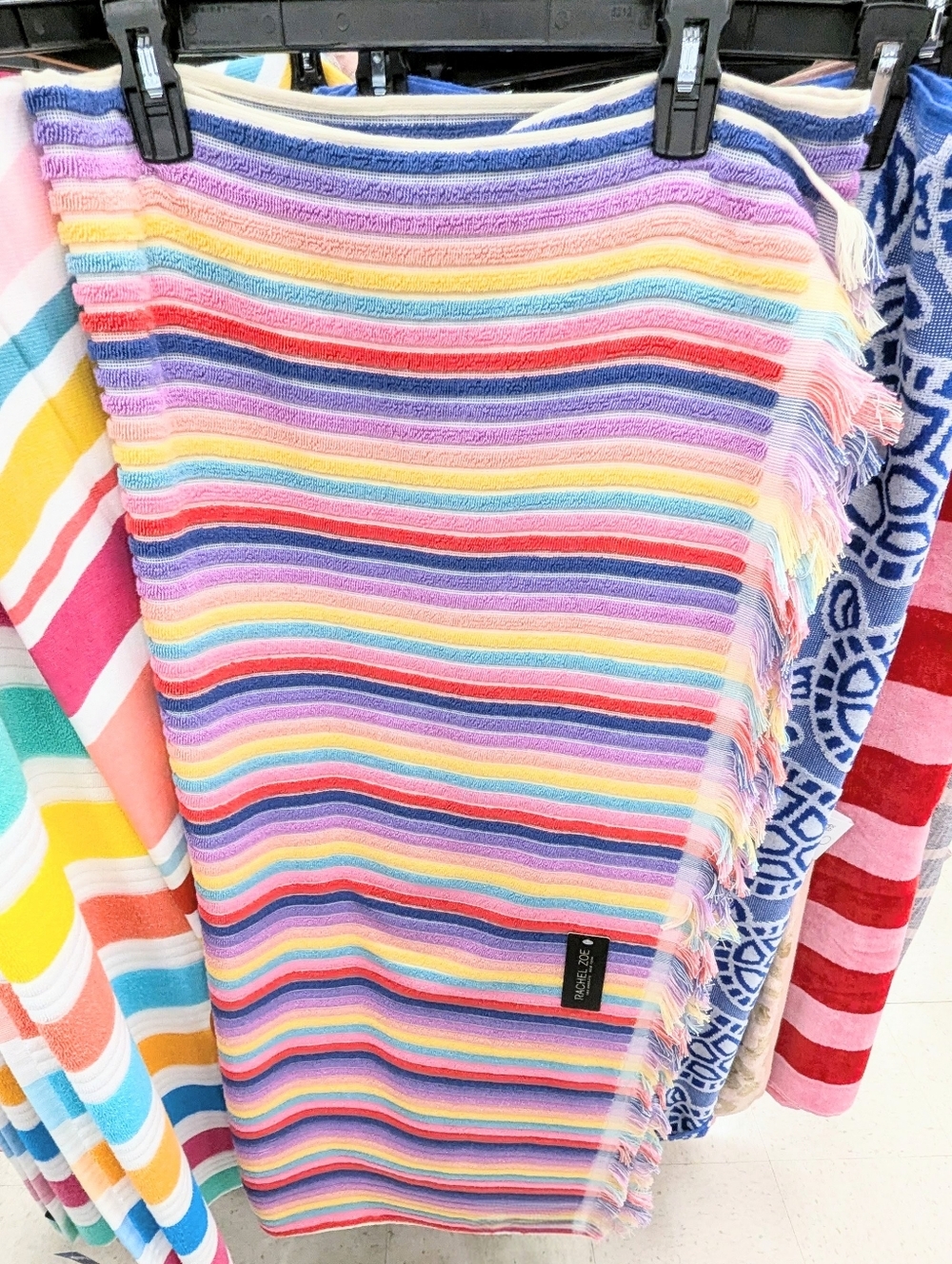 RARE Rachel Zoe Rainbow Striped 40" x 70" Beach Large Bath Sheet Towel New